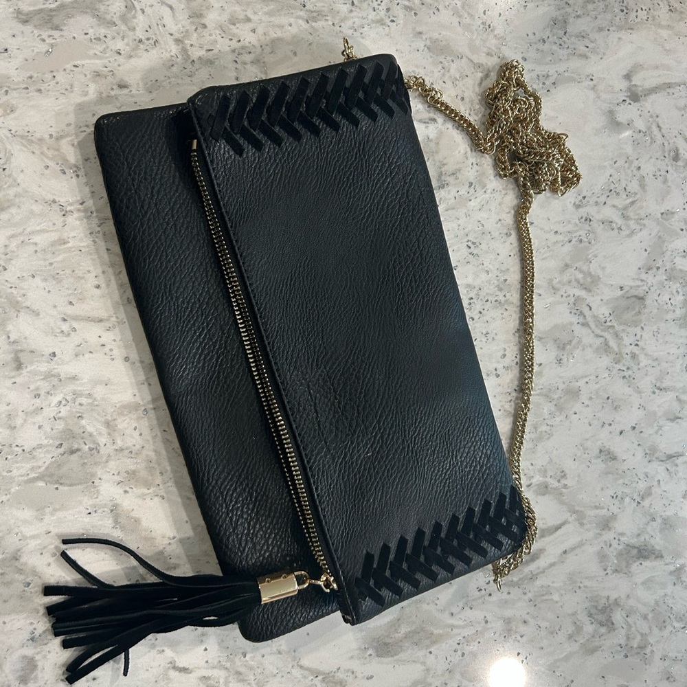 Moda Luxe Black and Gold Clutch with Braided Detail
